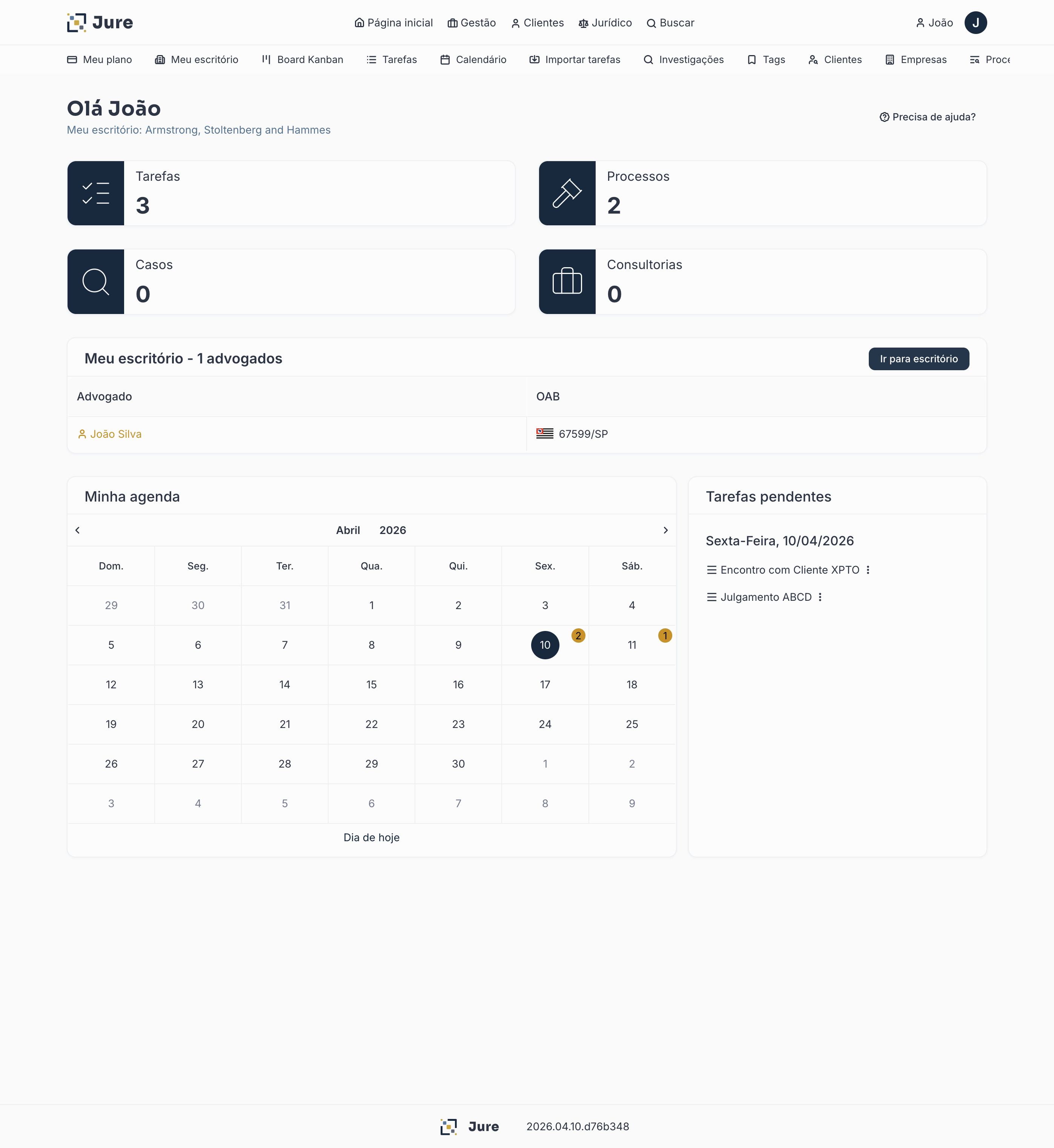 Interface do Jure — gestão de processos jurídicos